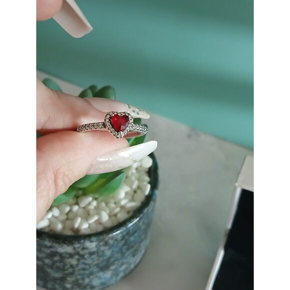Pandora Elevated Red Heart Ring Sterling Silver Size 7.5 Sparkling Pave Crystal - Picture 12 of 13